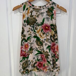 LOFT pink and green floral sleeveless tie-back top made size small